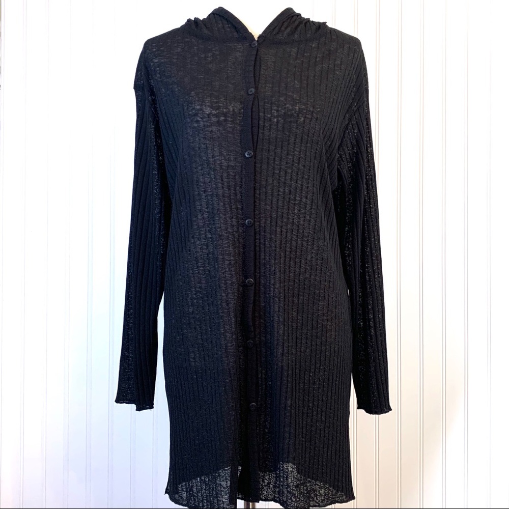 Hooded Cardigan Long Sweater Button down Black